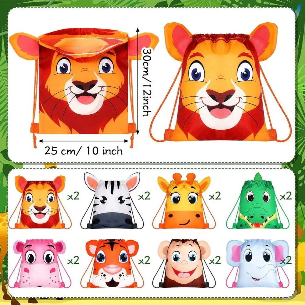 Hillban 16 Pcs Animal Drawstring Bags for Kids Party Favors Drawstring Backpack